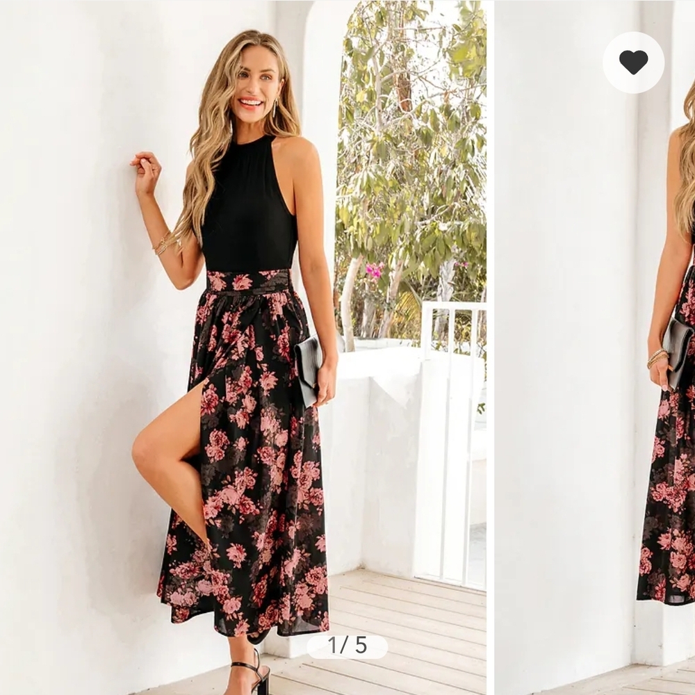 Cupshe Scarlet Floral High Neck Midi Dress